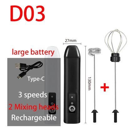Electric Milk Frother Handheld USB Rechargeable Foam Maker