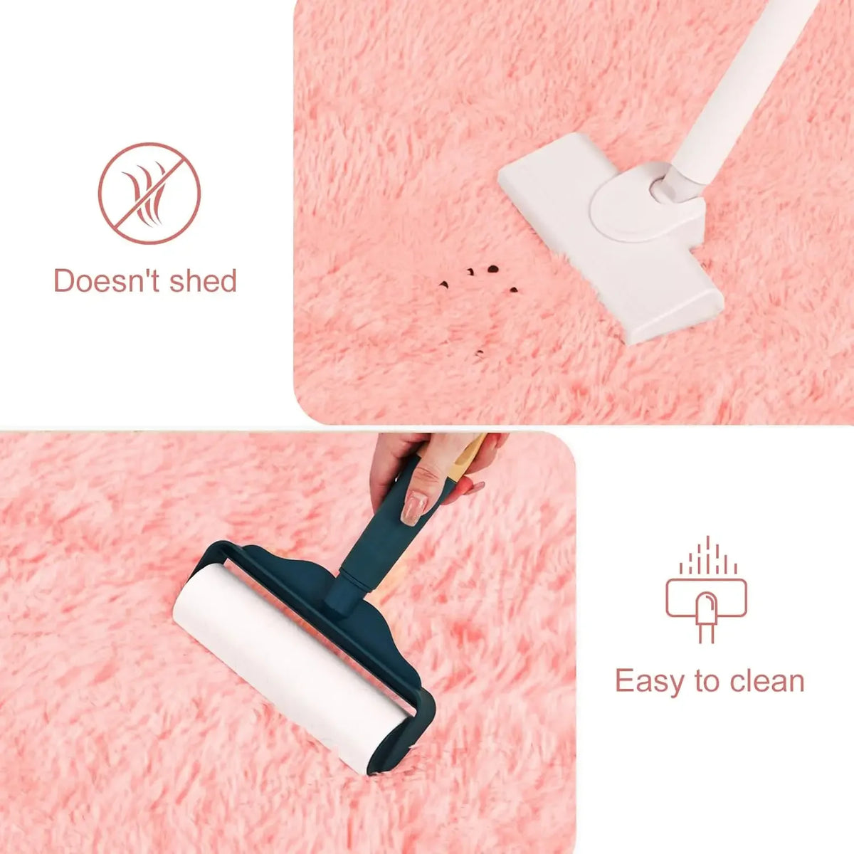 VIKAMA Pink Polyester Bedroom Carpet - Soft Plush Rug