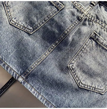 Oversize Diamond Denim Mini Skirt Women Gradient Black Grey