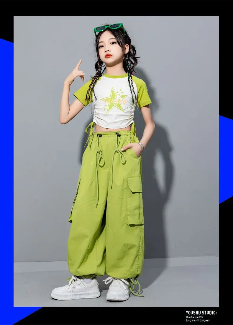 Girls Loose Cargo Pants with Belt for Daily Wear