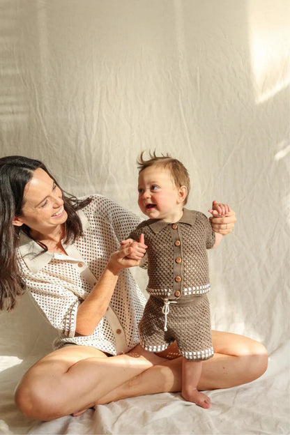 DGUKYM Summer Baby Knitted Sweater Cardigan Set
