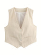 Women'S Solid Suit Vest Sleeveless Cropped Waistcoat