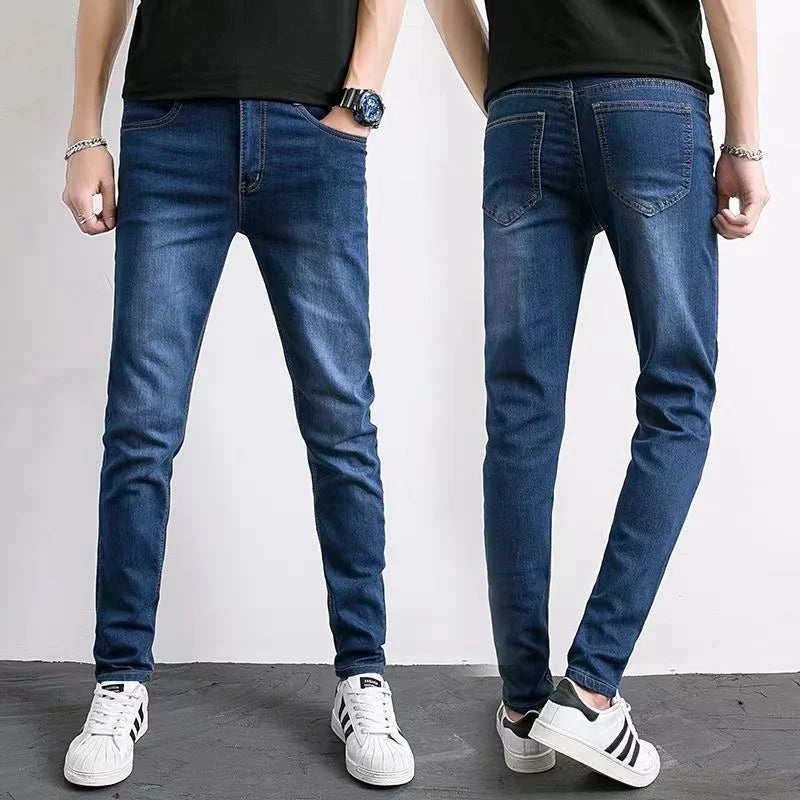 Mens Slim Fit Denim Pencil Pants Black White Stretch Jeans