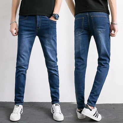 Mens Slim Fit Denim Pencil Pants Black White Stretch Jeans