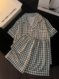 Japanese Minimalist Women's Pink Plaid Pajamas