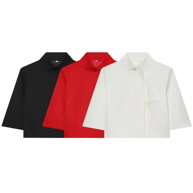 Ladies Short Sleeve Blazer Polyester Stand-up Collar
