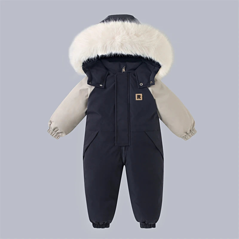 Winter Baby Ski Suit Plus Velvet Jumpsuit Waterproof
