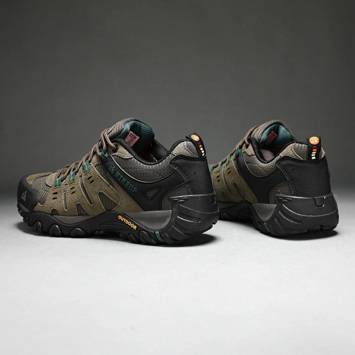 HIKEUP Men's Suede Leather Hiking Shoes Black Gray Khaki