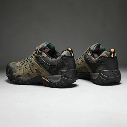 HIKEUP Men's Suede Leather Hiking Shoes Black Gray Khaki