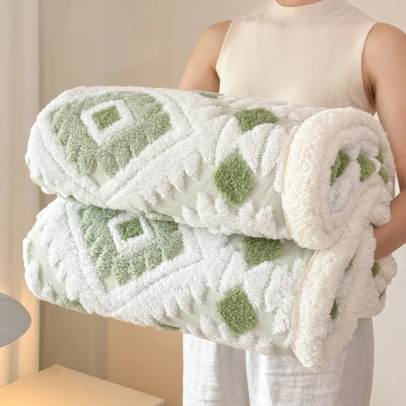 Geometric Jacquard Fleece Blanket Double Layer Taffeta