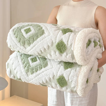Geometric Jacquard Fleece Blanket Double Layer Taffeta