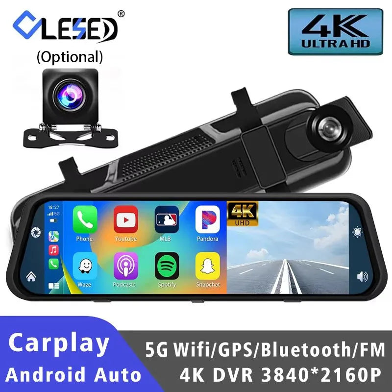 10 Inch 4K Dash Cam Rearview Mirror with GPS and WiFi