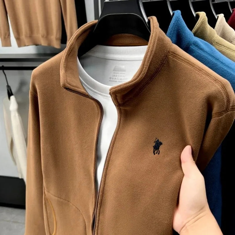 Men's Winter Thick Plush Jacket with Zipper and Pockets