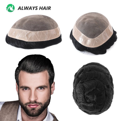 Fine Mono Men Short Toupee 5 Inch Indian Hair System