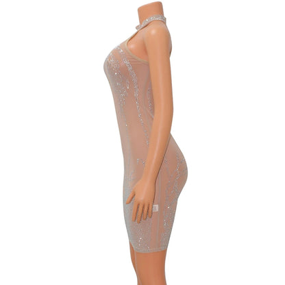 Rhinestone Mesh Bodycon Mini Dress for Women