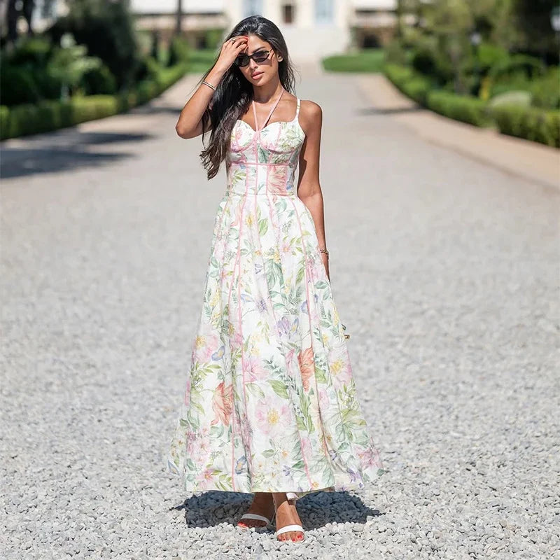 Elegant Printed A-Line Women's Dress in Polyester