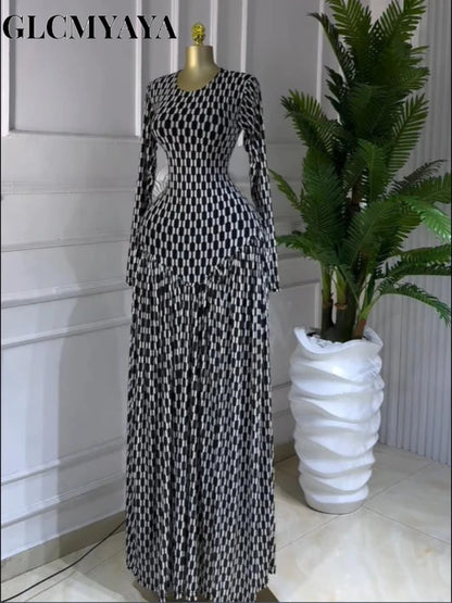 Women Plaid Long Sleeve Maxi Dress Polyester A-Line