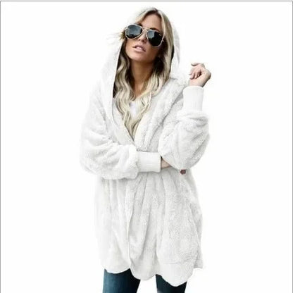 Winter Fleece Cardigan Jacket Women Hooded Outerwear