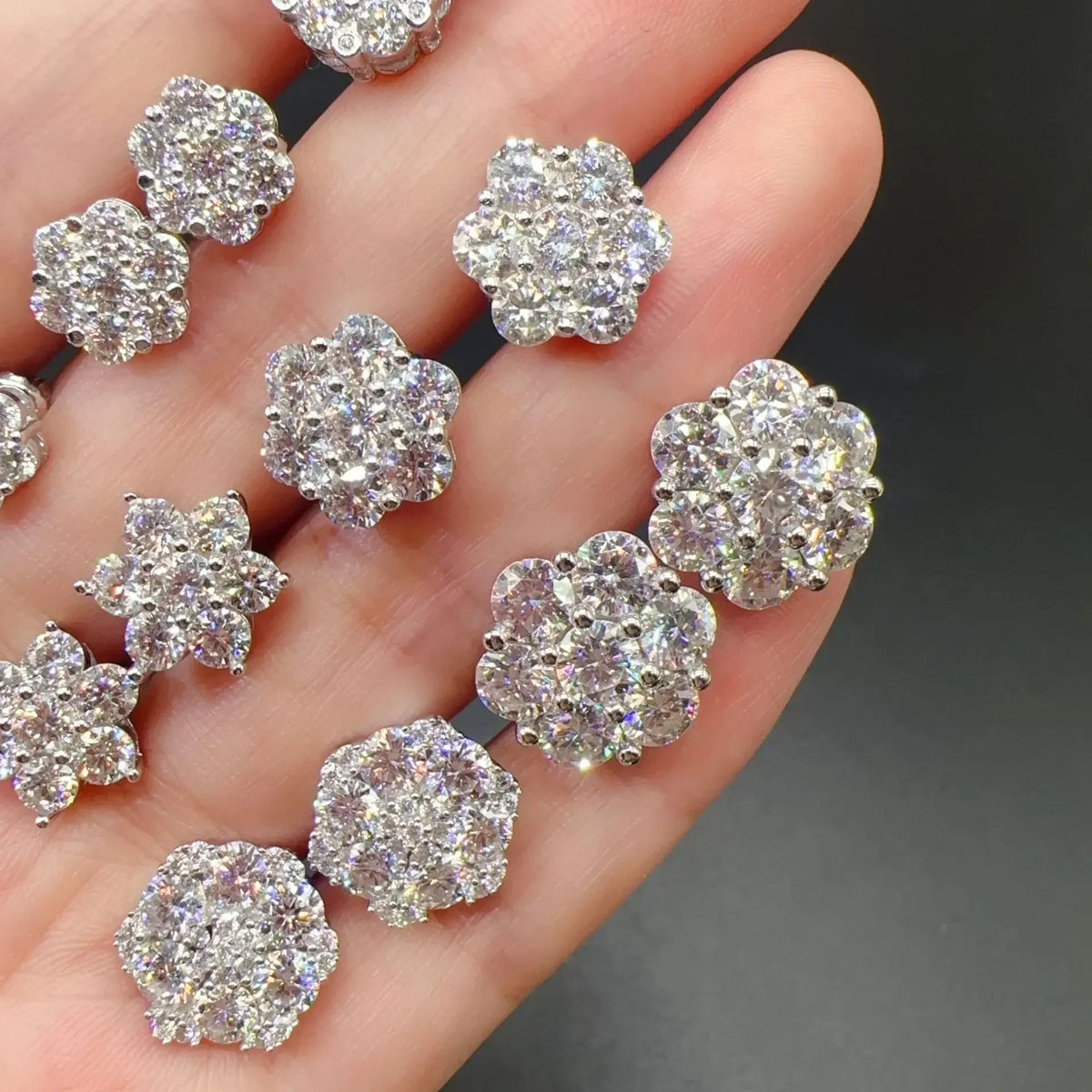 Classic Moissanite Diamond Flower Stud Earrings in Silver