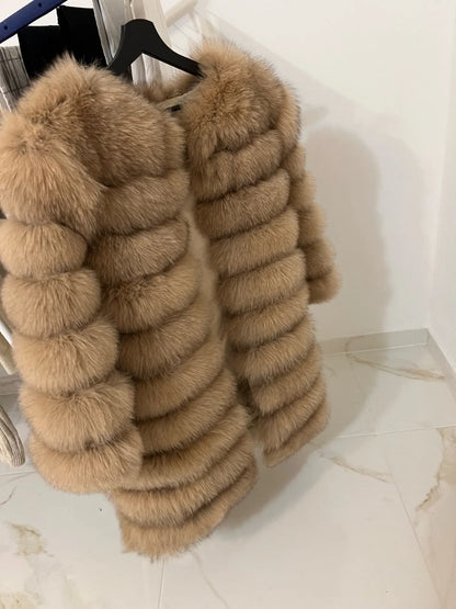 4in1 Women Fox Fur Coat Winter Outerwear
