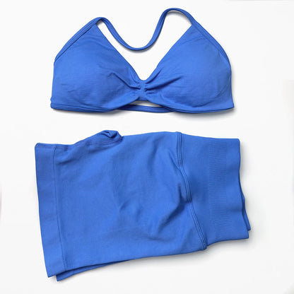 Seamless Strappy Yoga Bra and Scrunch Butt Shorts Set