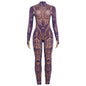 Striped Print Turtleneck Jumpsuit for Women