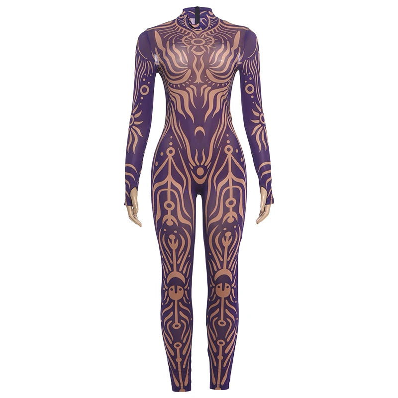 Striped Print Turtleneck Jumpsuit for Women