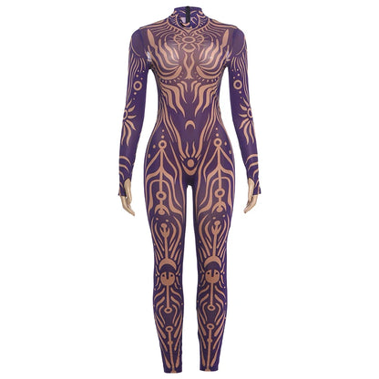 Striped Print Turtleneck Jumpsuit for Women