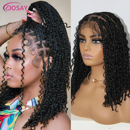 Short Bohemian Curly Braided Lace Front Wig 12 Inch