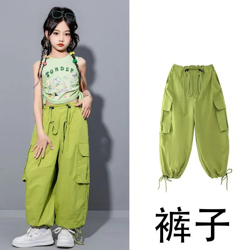 Girls Loose Cargo Pants with Belt for Daily Wear
