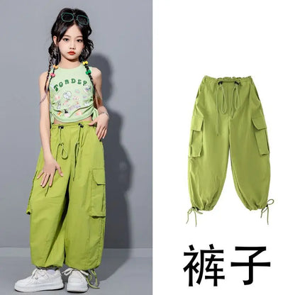 Girls Loose Cargo Pants with Belt for Daily Wear