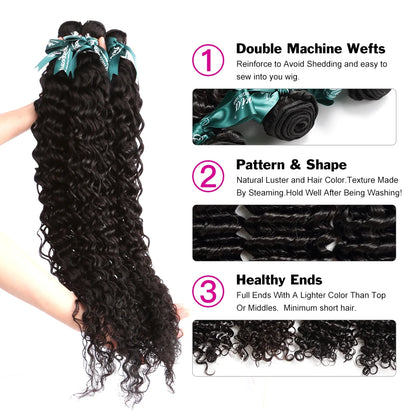 Deep Wave Curly Human Hair Bundles Natural Color 28 30 40 42 Inch