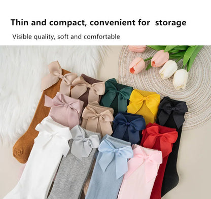 Knee High Cotton Baby Socks with Big Bow