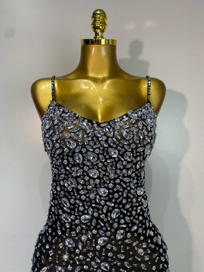 Luxury Rhinestone Mesh Bodycon Dress for Women