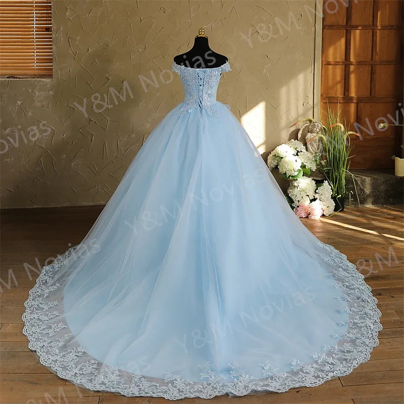 Off Shoulder Plus Size Wedding Dress Tulle and Organza