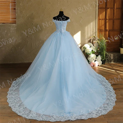 Off Shoulder Plus Size Wedding Dress Tulle and Organza
