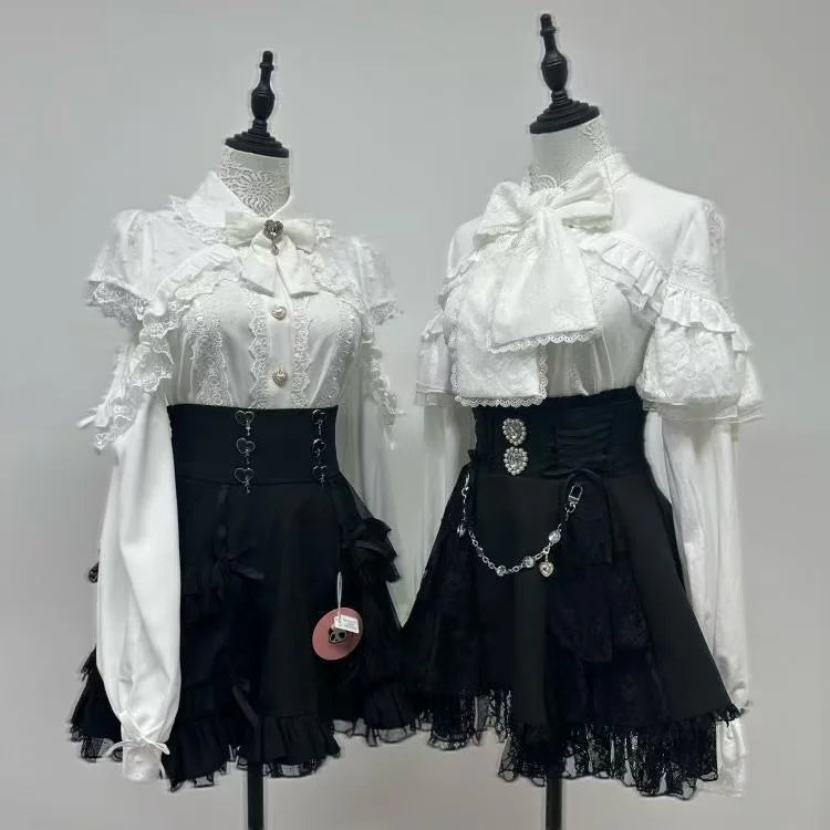 Japanese Sweet Lolita Mini Skirt Women Retro Lace Skirt