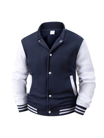 Men's Color Block Fleece-Lined Varsity Jacket