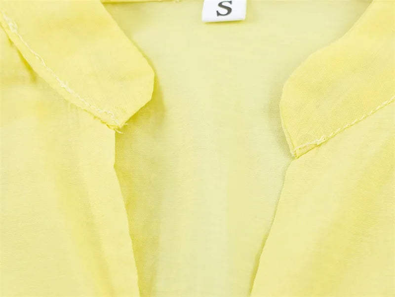 Women's Yellow Long Sleeve Shirt with Knot Decoration
