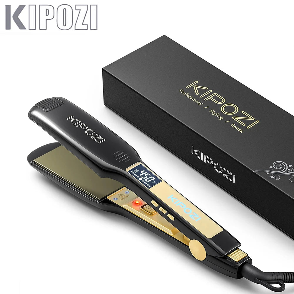 KIPOZI Titanium Flat Iron Hair Straightener with LCD Display