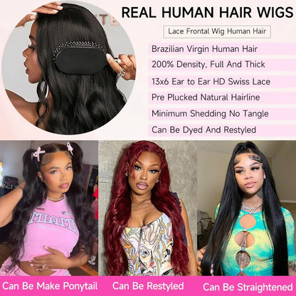 42 Inch 250% Density Body Wave Lace Front Wig Black