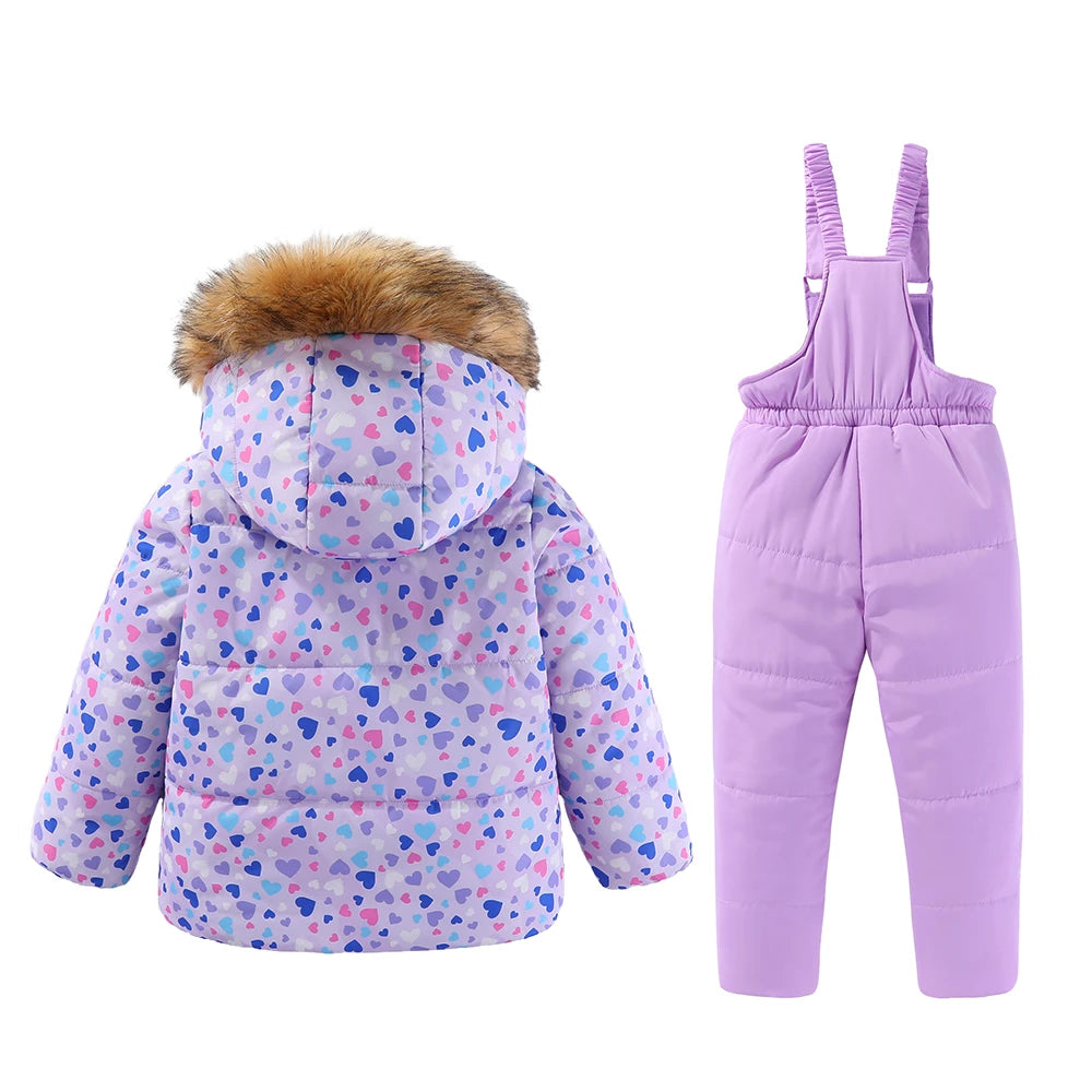 Kids Hooded Ski Suit Cotton Winter Outerwear
