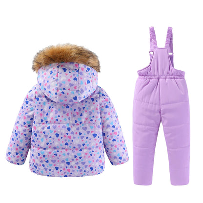 Kids Hooded Ski Suit Cotton Winter Outerwear