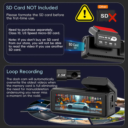 ADAS Dash Cam 4K 2.5K GPS WiFi Night Vision Mini