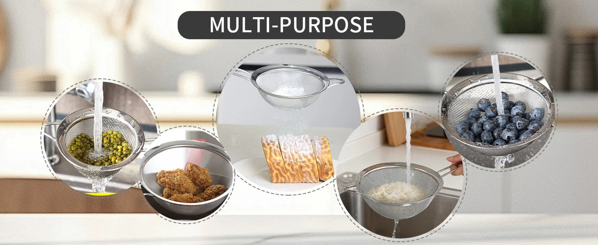 Stainless Steel Fine Mesh Strainer Set with Handle