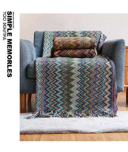 Bohemian Acrylic Hand Knitted Blanket with Tassels