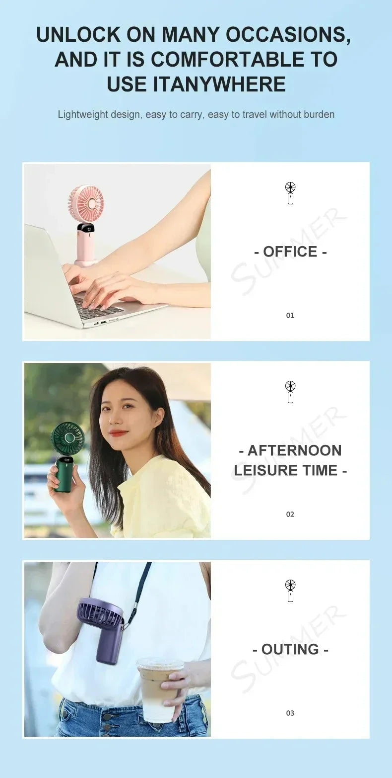 Portable Rechargeable Handheld Fan with LED Display