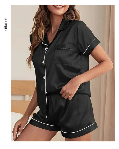 Silk Satin Pajamas Set for Women with Button-Down Design