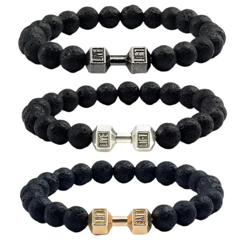 Natural Black Volcanic Lava Stone Dumbbell Bracelet