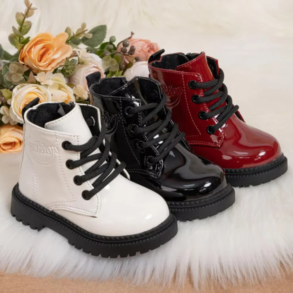 Waterproof PU Leather Children's Lace-up Boots